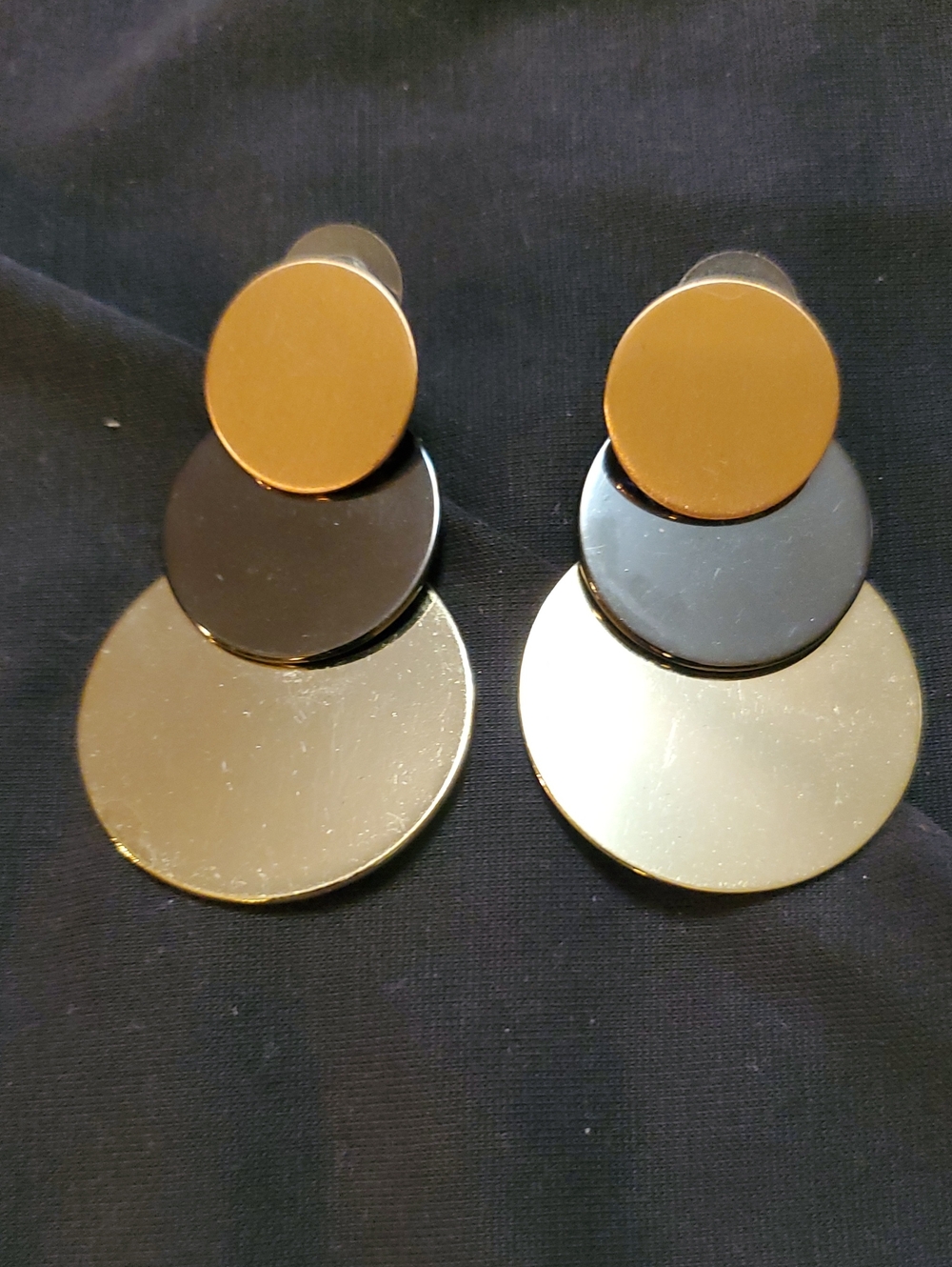 Gold and Black Tiered Disc Drop Earrings - Women Jewelry